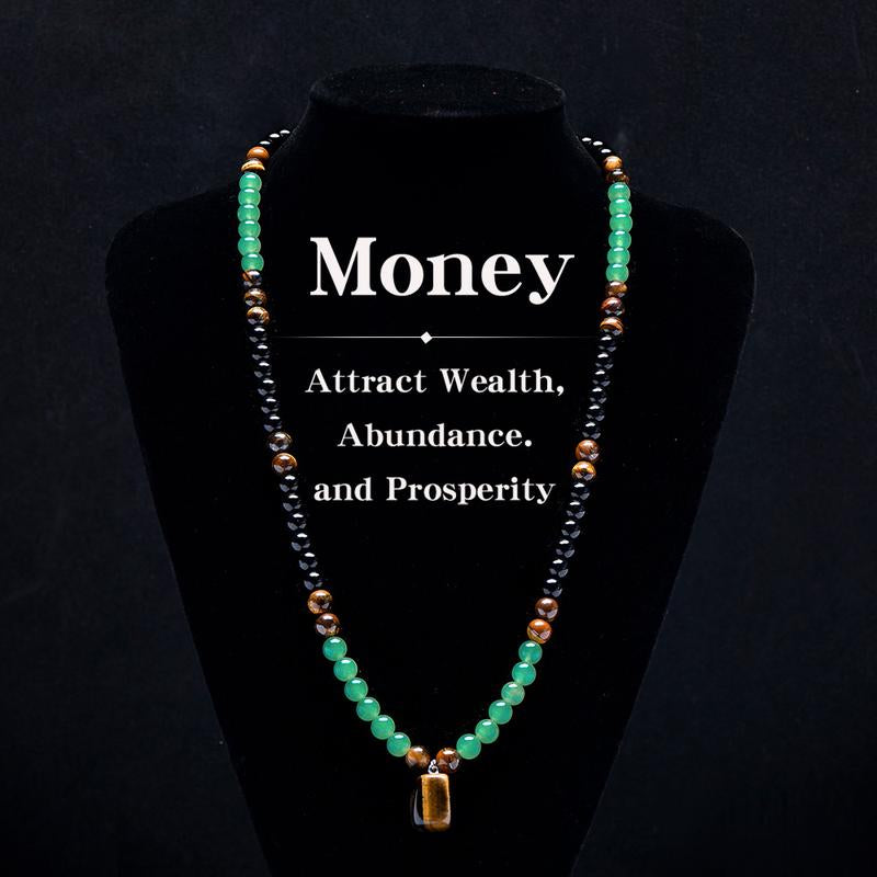 ARPURRAINA Money Attraction Necklace with Greenaventurine & Tiger Eye Pendant Healing Crystal Stone ，Anniversary, Vacation &Theme Parties Jewelry Charms Abundance Crystal Bracelet，Long Chain，Sweater Chain，Ideal Gift Jewelry for Men and Women