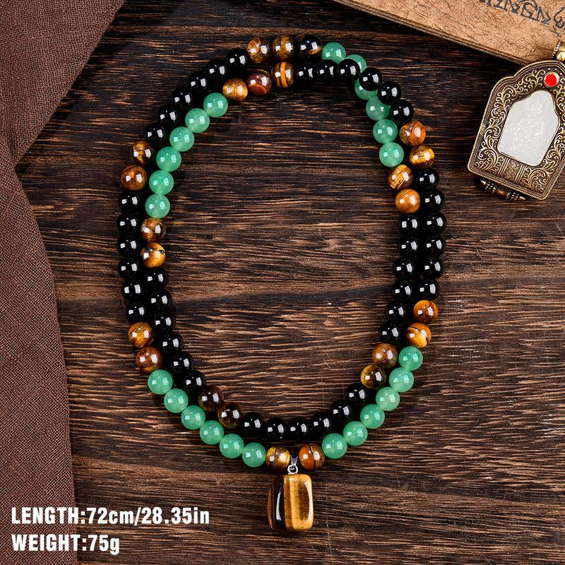 ARPURRAINA Money Attraction Necklace with Greenaventurine & Tiger Eye Pendant Healing Crystal Stone ，Anniversary, Vacation &Theme Parties Jewelry Charms Abundance Crystal Bracelet，Long Chain，Sweater Chain，Ideal Gift Jewelry for Men and Women