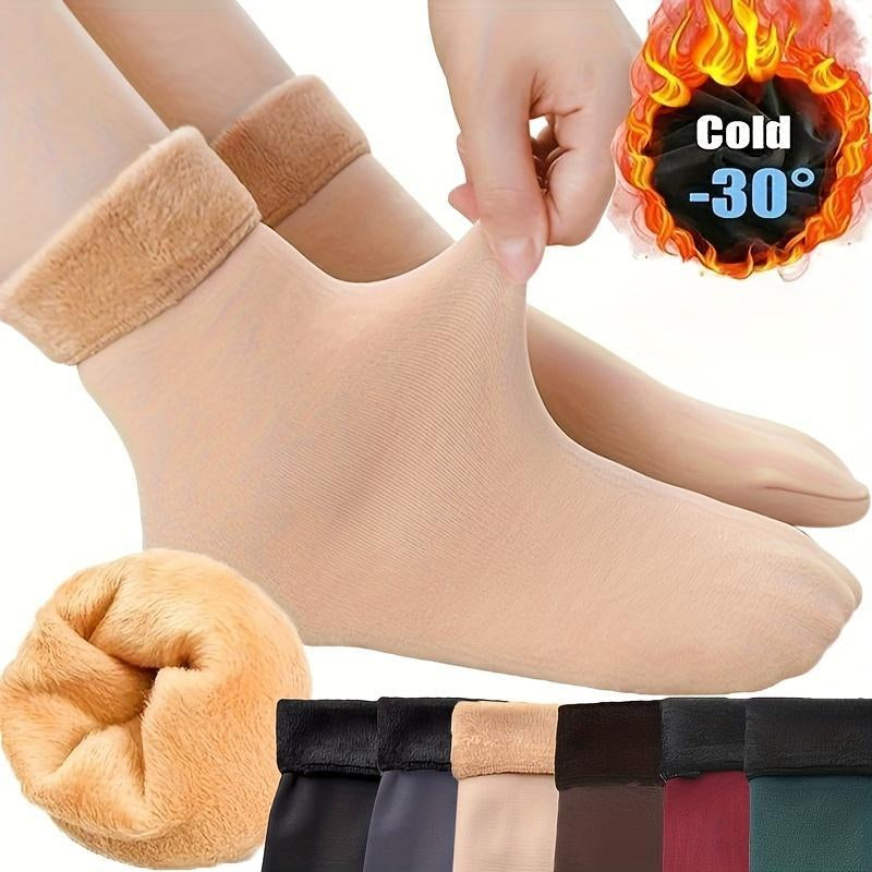 5 Pairs Autumn Winter Socks for Women Thickened Fleece Lined Cold-Proof Warm Self-Heating Snow Socks Unisex Floor Socks Mid-Calf Socks,Valentine'S Day and Christmas Gifts
