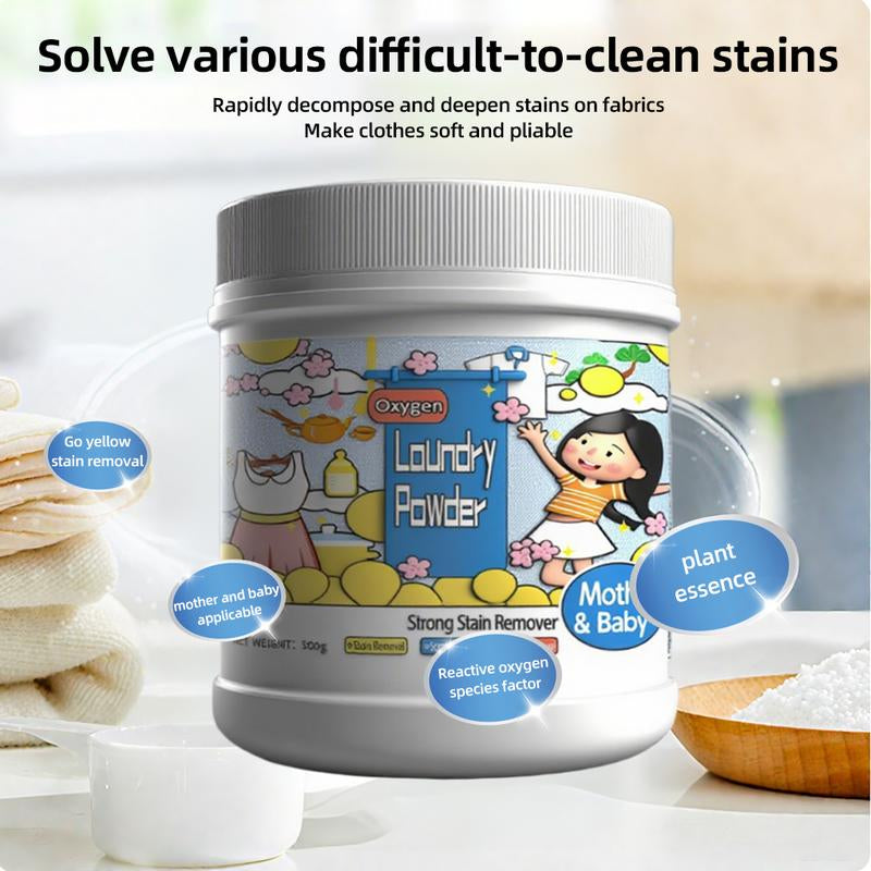 Hyper Concentrated Strong Stain Remover Powder for Clothes 500G Chlorine-Free Formula Safe on Everyday Fabrics Removes Milk Sweat Oil Fruit Stains