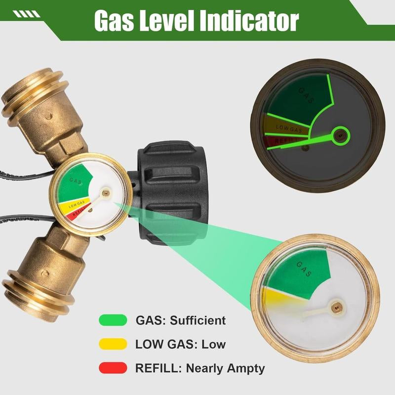 B BRAZIFY Propane Tank Splitter with Gauge, Propane Splitter 2 Way, Propane Y Splitter Adapter with Shut off Valve, Propane Hose Splitter Manifold for Camping Stoves, Heater, BBQ Grills, Gas Burners and More