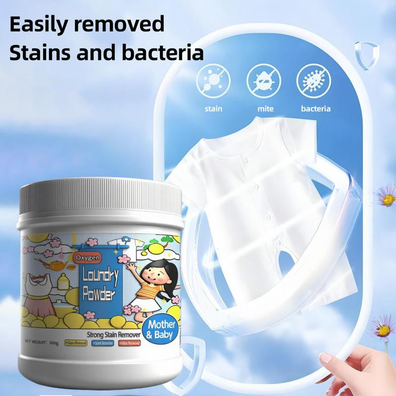 Hyper Concentrated Strong Stain Remover Powder for Clothes 500G Chlorine-Free Formula Safe on Everyday Fabrics Removes Milk Sweat Oil Fruit Stains