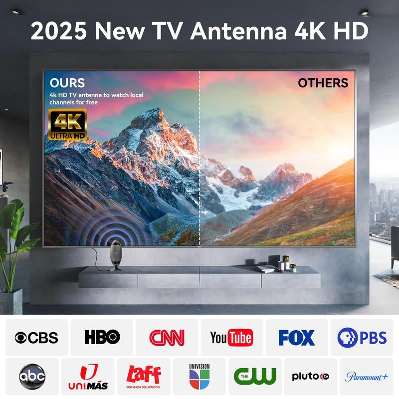 2025 Indoor TV Antenna - 4K High-Definition Digital Antenna, 360° Signal Reception, Wide Coverage, Equipped with a Strong Magnetic Base, Easy Installation, Enjoy Full HD Local Channels, No Subscription Fee Required