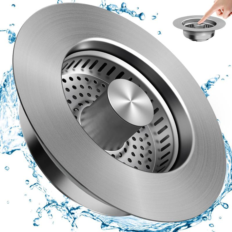 Kitchen Sink Drain Strainer 3 in 1 304 Stainless Steel Pop-Upsink Stopper with Filter Basket, Anti-Clogging Function,Tool-Free Installation