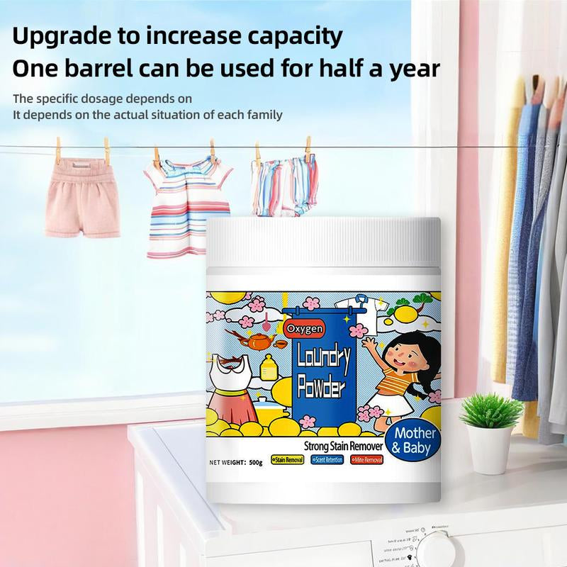Hyper Concentrated Strong Stain Remover Powder for Clothes 500G Chlorine-Free Formula Safe on Everyday Fabrics Removes Milk Sweat Oil Fruit Stains
