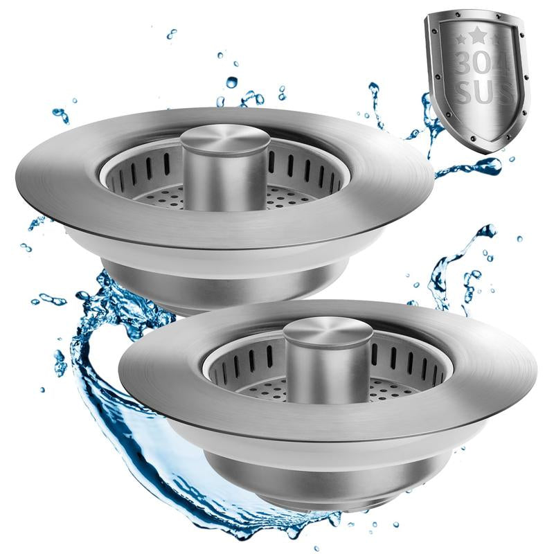Kitchen Sink Drain Strainer 3 in 1 304 Stainless Steel Pop-Upsink Stopper with Filter Basket, Anti-Clogging Function,Tool-Free Installation